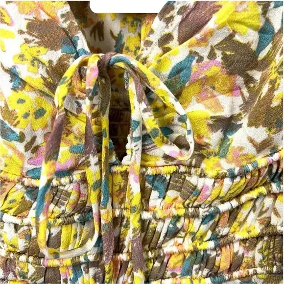 FREE PEOPLE NWT Forget Me Not V Neck Floral Lined Ruched Sleeve Mini Dress 0 - Picture 6 of 12